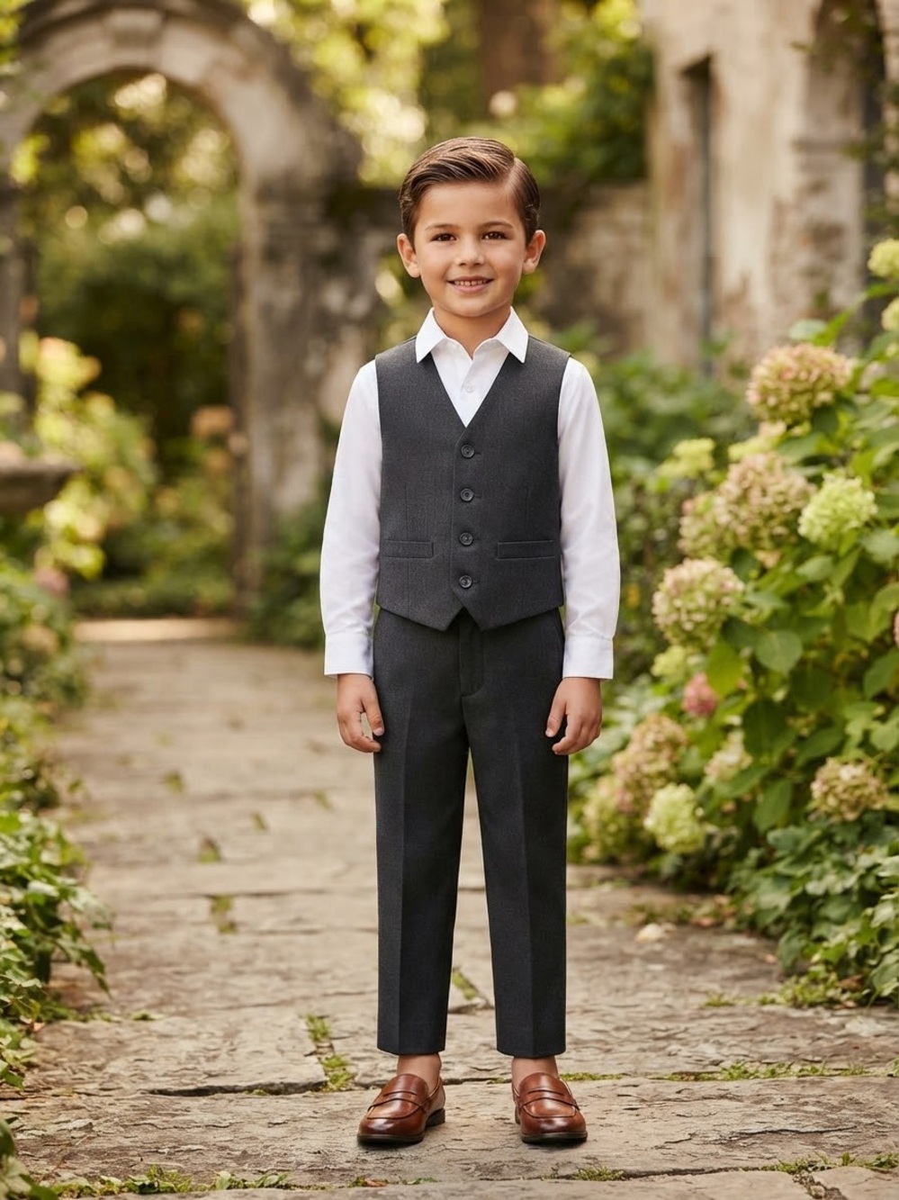 Take 50% OFF- Van Heusen 2pcs Boys' Dark Gray Dress Vest and Pants Set, Size-6